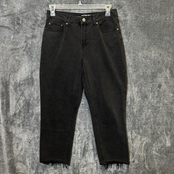 Rewash Brand Jeans Womans 9/29 Black Denim High Rise Raw Hem Distressed Stretch - Picture 1 of 12